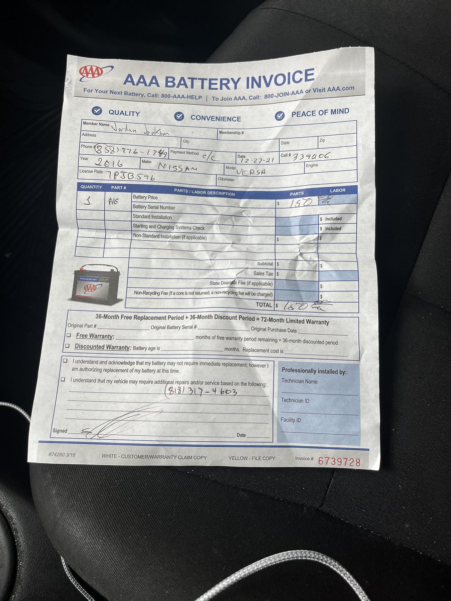 faedawayla's tweet photo. This is the invoice from the scammer who put the wrong battery in my car https://t.co/Kex1GY3y1s