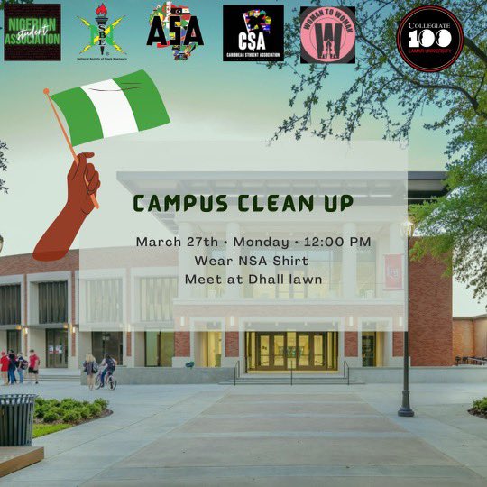 NSA WEEK First event: Campus Cleanup
 
Meet us at the dhall lawn to help beautify our campus. Also wear your NSA shirt when you show up. We will love to see the beautiful faces of our members 🫶🏾🫶🏼🫶🏿🇳🇬💚

#lu23 #lu24 #lu25 #lu26 #lamaruniversity #nigerianstudents #africanstudents