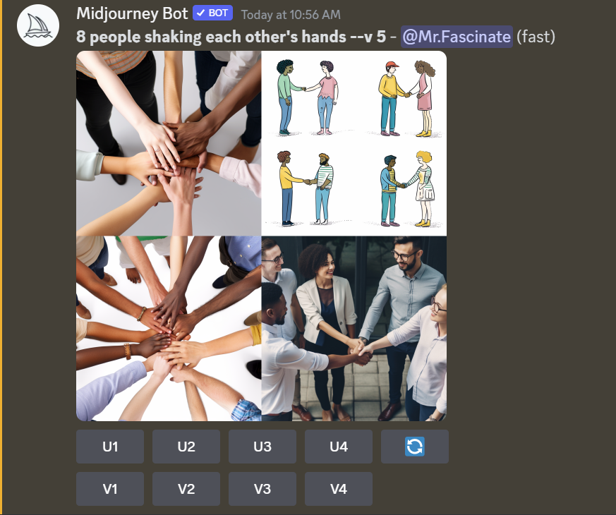FascinateSci's tweet photo. #midjourneyv5 is a significant upgrade! Check out this prompt I made for people shaking each other's hands. All of them have 4 fingers and 1 thumb.

#generativeAI #AIArt #midjourney https://t.co/gdwdwNW1BN