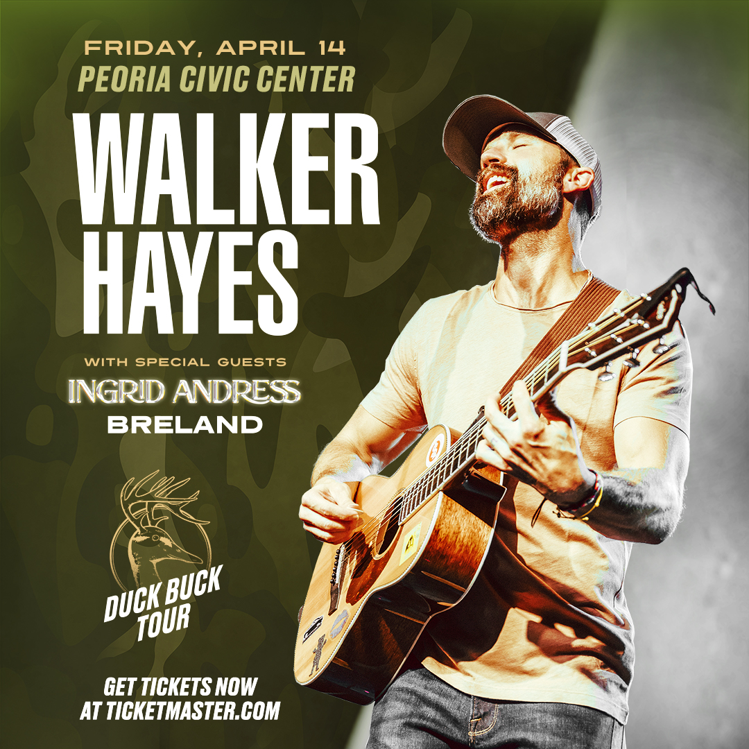 Peoria, IL... @walkerhayes kicks off the  🦆 + 🦌 tour with ya on Friday 4/14 with @IngridAndress and @breland! 
GET TICKETS 🎟 ticketmaster.com/event/07005D86…
#WalkerHayes #DuckBuckTour #PeoriaIL #Peoria #PeoriaIllinois