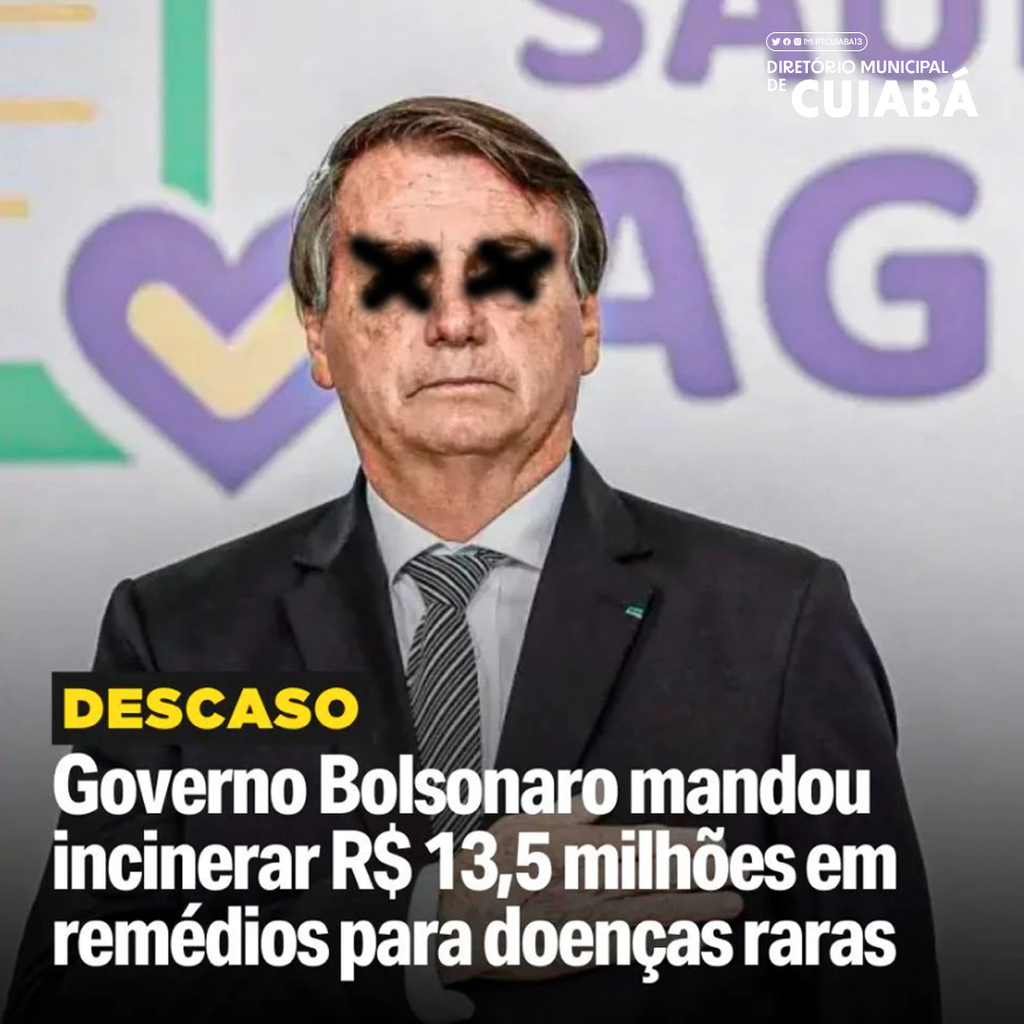 PTCuiaba13's tweet photo. 🚨 INACEITÁVEL 

Desde 2019, o governo Bolsonaro (PL) incinerou R$ 214,2 milhões em diversos medicamentos utilizados no tratamento de doenças raras e de alto custo, como vacinas e remédios para pessoas com câncer, paralisia, HIV, hepatite C e outras.
… https://t.co/sDNkWWyvDy https://t.co/Rl09OuA18M