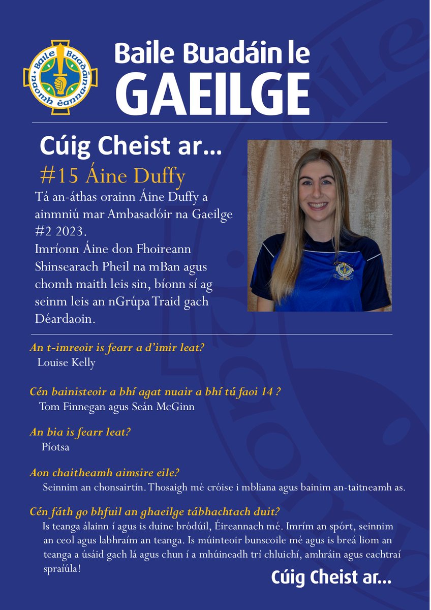 Is í Áine Duffy Ambasadóir na Gaeilge #2 don bhliain 2023.
Beannachtaí na Féile Pádraig oraibh uilig!
#gaagaeilge <a href="/GlornanGael/">Glór na nGael</a>