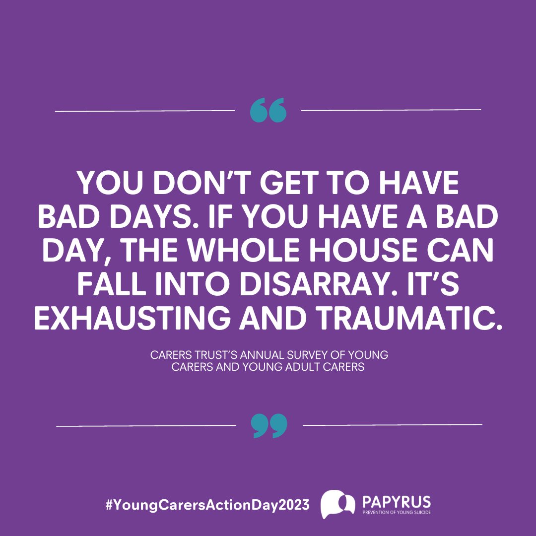 We must give young carers the space and time to talk through their concerns and time to access support if they need it.

If you are a young carer struggling with thoughts of suicide, reach out to HOPELINEUK on 0800 068 4141 for free and confidential support. 💜

#YCAD