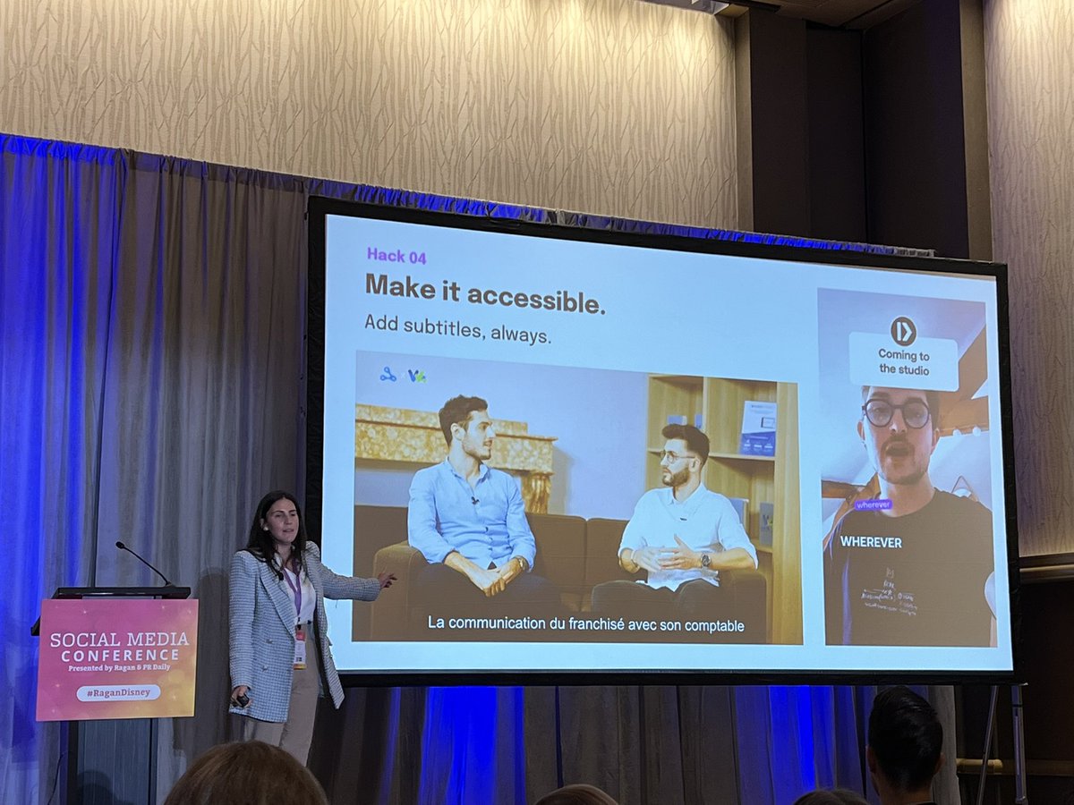iamAndreJulian's tweet photo. 80% of people will watch your video to the end of you have subtitles! Make your content accessible and repurpose the most engaging video format! Great session with Kona De Cordoba @PlayPlayVideo #RaganDisney @RaganComms https://t.co/FXklrBWPSL
