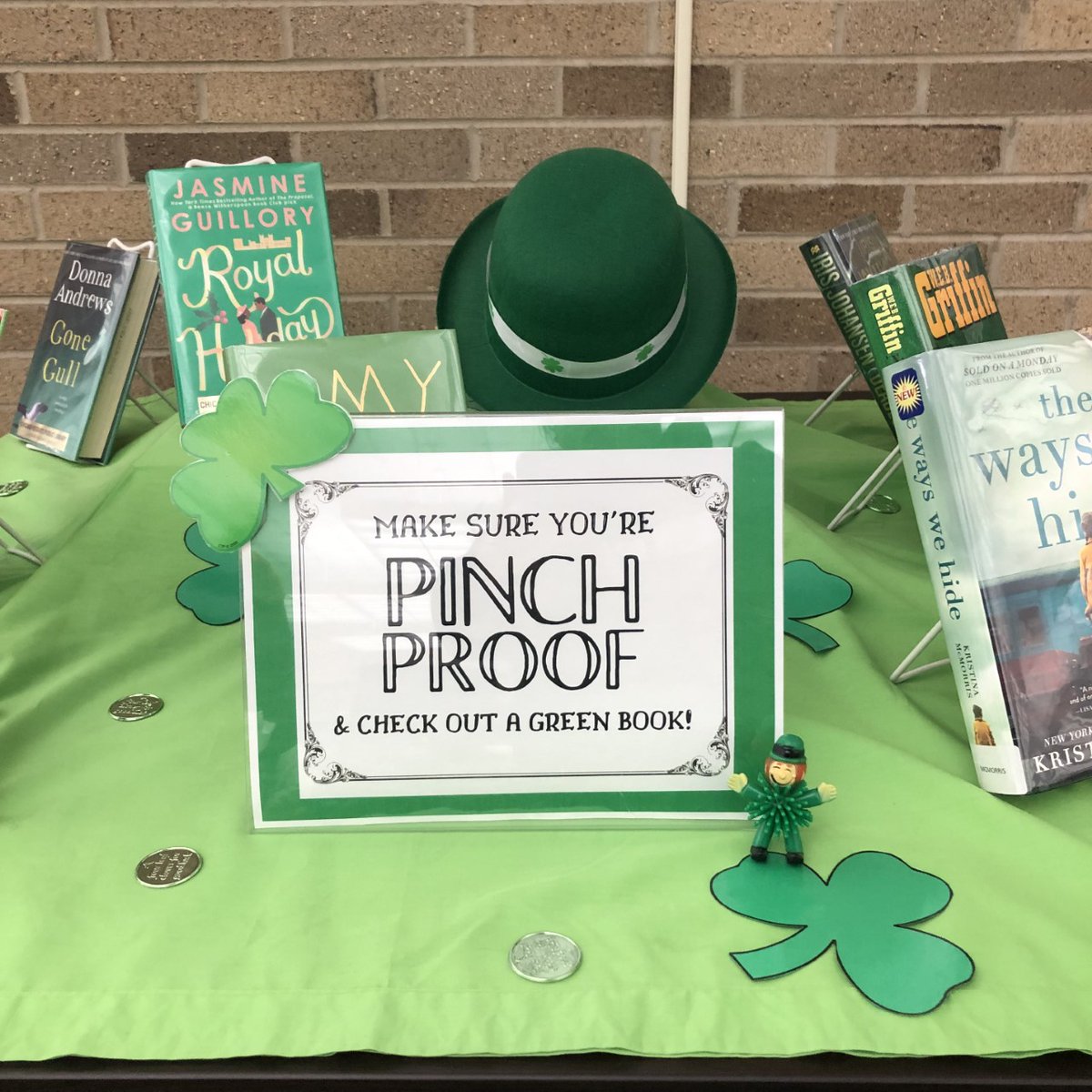 CHPLibrary's tweet photo. 🍀 It's St. Patrick's Day be sure to stop by our display and make sure you're pinch proof and check out a green book 🍀 https://t.co/hTxa77QXG7
