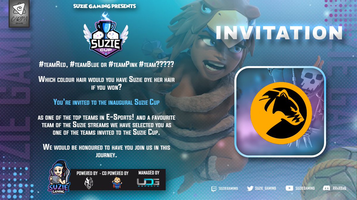 Thank you so much for the invitation!
<a href="/Suzie_Gaming/">Suzie😘</a> 
Already excited to play in this high level tournament 🔥

Which hair colour is an easy question...
#TeamOrange of course!