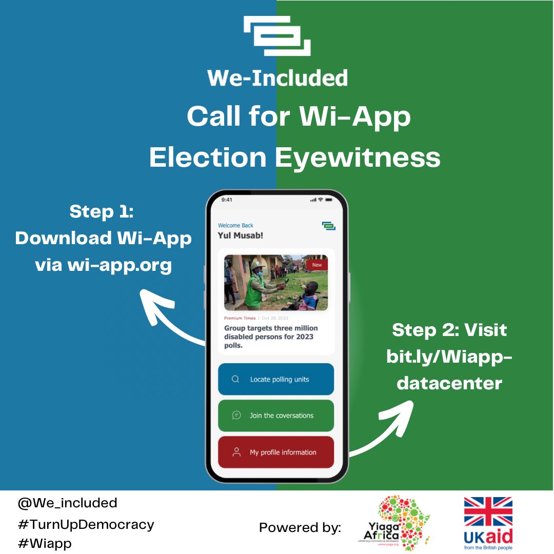 We_included's tweet photo. Download Wi-App today via https://t.co/fEGc8m4Xkb to get started 

@YIAGA @UKinNigeria #turnupdemocracy #wiapp https://t.co/yFSm1ZaIQS