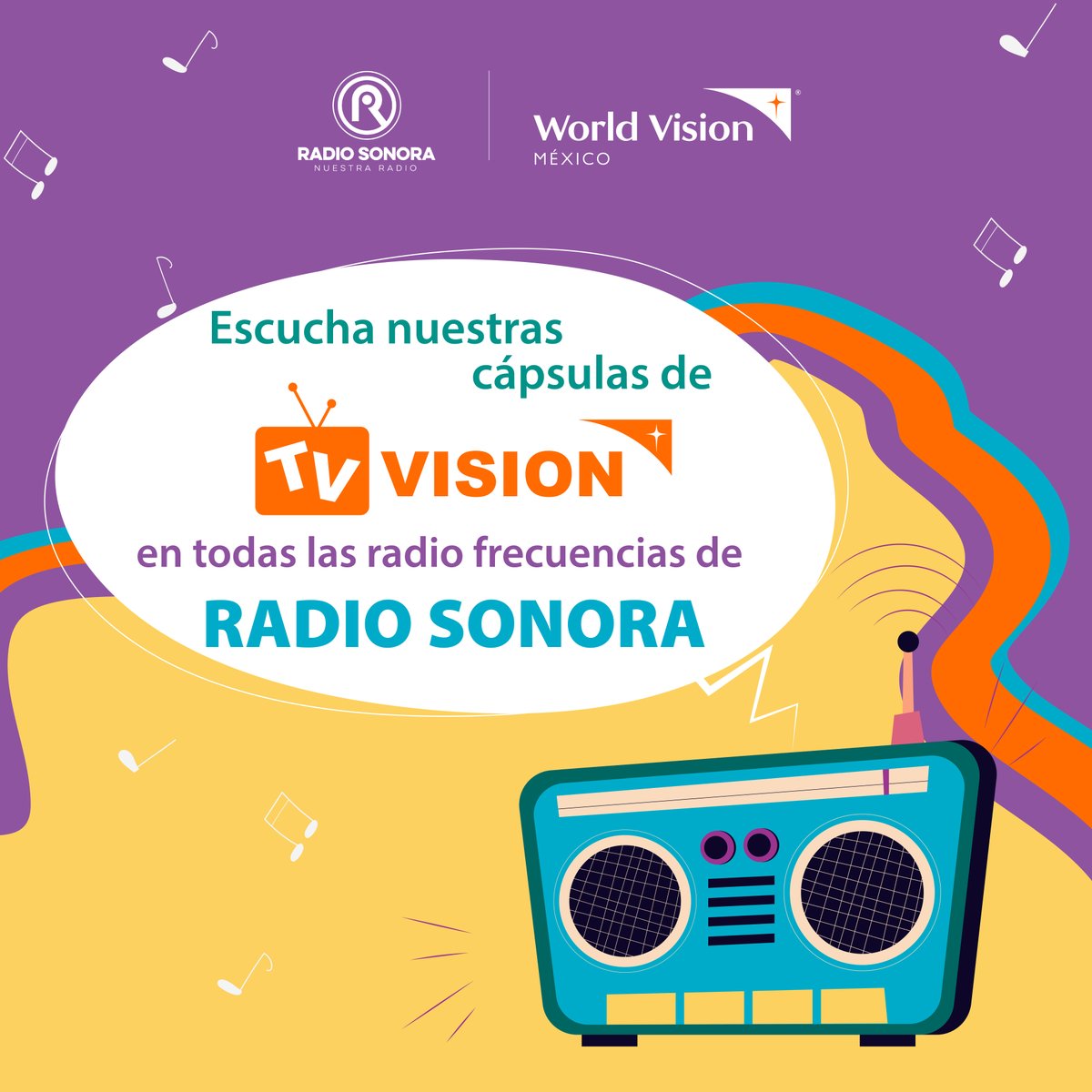 WorldVisionMx's tweet image. ¿Vives en Sonora? Ahora puedes escuchar #TVVision a través de @Radio_SonoraFM.
📻👦👧