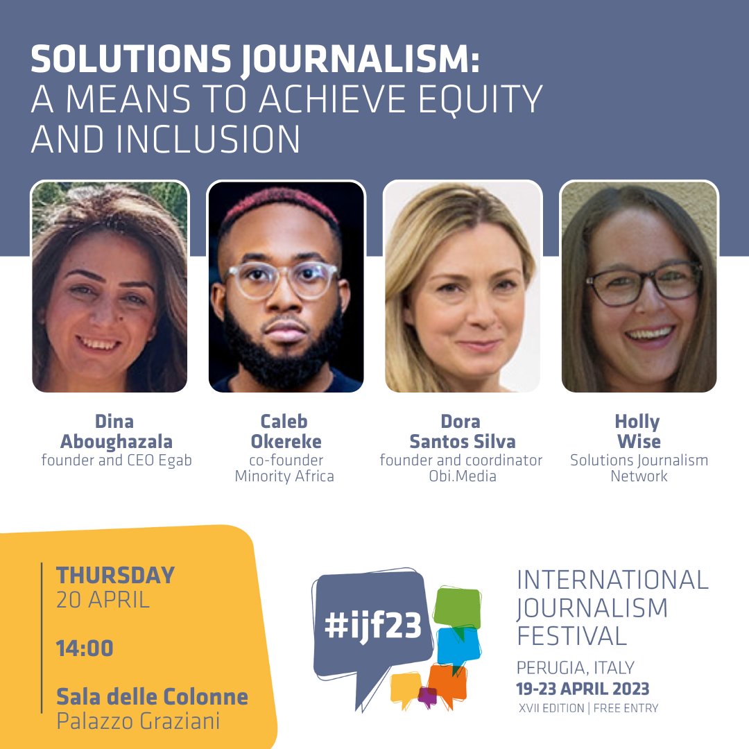 journalismfest's tweet photo. This #ijf23 panel discussion will explore the impact of solutions journalism on inclusion and equity, by highlighting its power to rebalance the news and highlight the agency of communities covered
https://t.co/E1hOFTcR2a https://t.co/ClpJ5IR2VI