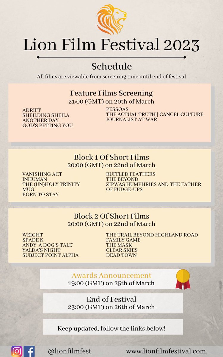psstproductions's tweet photo. The programme for the Lion Film Festival 2023!🎬 https://t.co/9qptn3rF0R