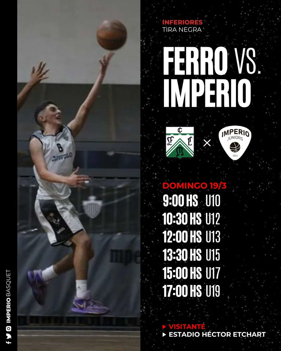 Inferiores 🏀 | ¡Comienza el torneo!

👉 Este fin de semana los chicos harán su debut en el torneo. La tira Blanca recibirá el sábado a Pedro Echagüe, mientras que la Tira Negra visitará el domingo a Ferro Carril Oeste.

💪 ¡Vamos los pibes! 

#UnImperioGrande ⚪⚫