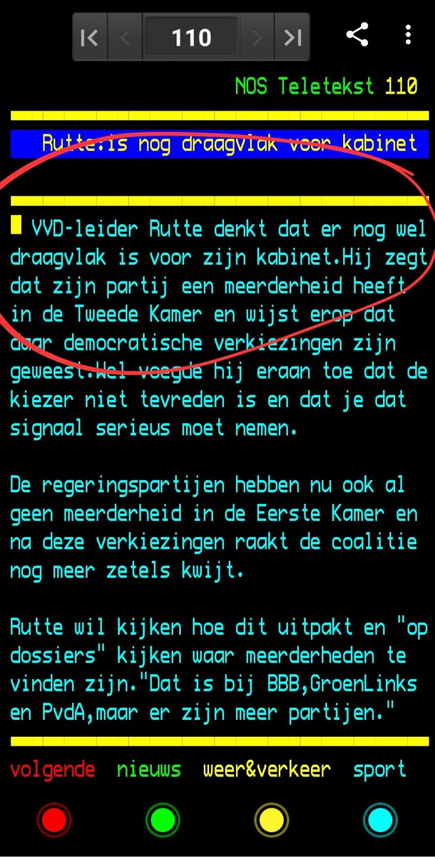 Bij <a href="/Teletekst/">NOS Teletekst</a> is de VVD de grote winnaar van de verkiezingen, met zelfs 76+ zetels van de 150.
Rutte: mijn partij heeft meerderheid in de Tweede Kamer.
<a href="/NOS_Fouten/">NOS Teletekst Fouten</a>