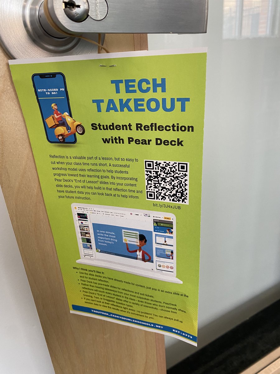 CTroutmanTech's tweet image. March&apos;s #TechTakeOut highlights a component of workshop - reflection. Ts can plug in @PearDeck&apos;s End of Lesson slides into any existing content slide deck to make sure they build in reflection time into their lesson. Thank you @CrumblCookies for donating this month&apos;s treat! 🍪