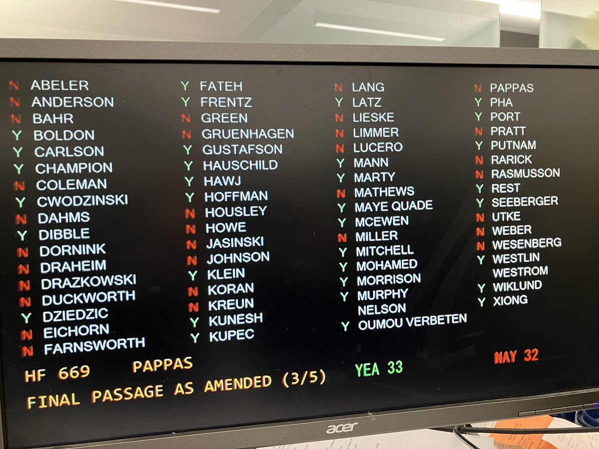 thauserkstp's tweet photo. The Minnesota Senate just failed to pass a bonding bill that the Minnesota House had already passed. The $1.5 billion borrowing bill needed a 3/5’s majority to pass (40 votes). It failed on a vote of 33-32 with all Republicans voting against as they hold out for tax cuts first. https://t.co/zMSkani4uC