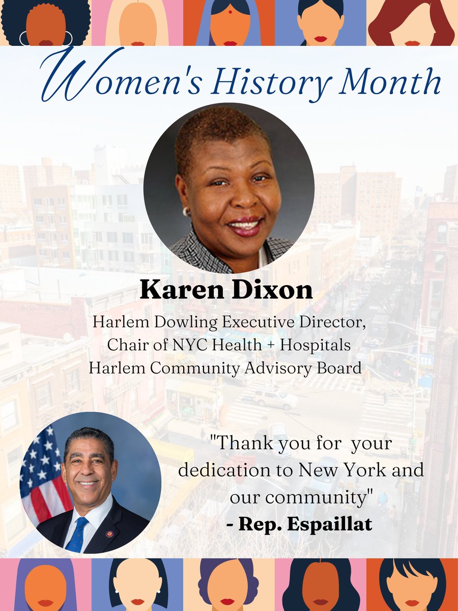 As Executive Director of Harlem Dowling & Chair of @NYCHealthSystem Harlem Community Advisory Board, Karen Dixon is an invaluable member of our NY-13 family. Thank you for helping children and families become healthy and empowered members of our community. #WomensHistoryMonth