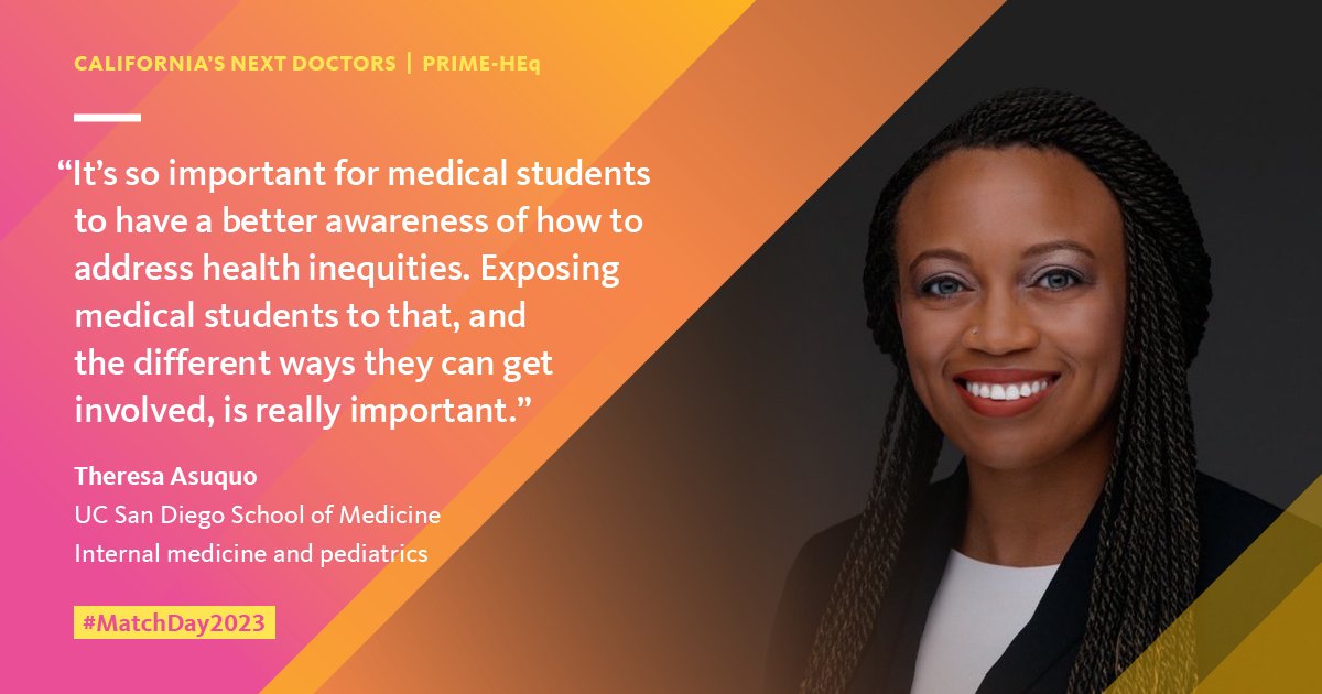 With a dual MD-MPH degree from <a href="/UCSDMedSchool/">UC San Diego School of Medicine</a> UC Prime Health Equity program, Theresa Asuquo is excited to address health disparities and serve California's underserved communities.

Read more about California's next wave of physicians: bit.ly/3ZYpfoN

#MatchDay2023