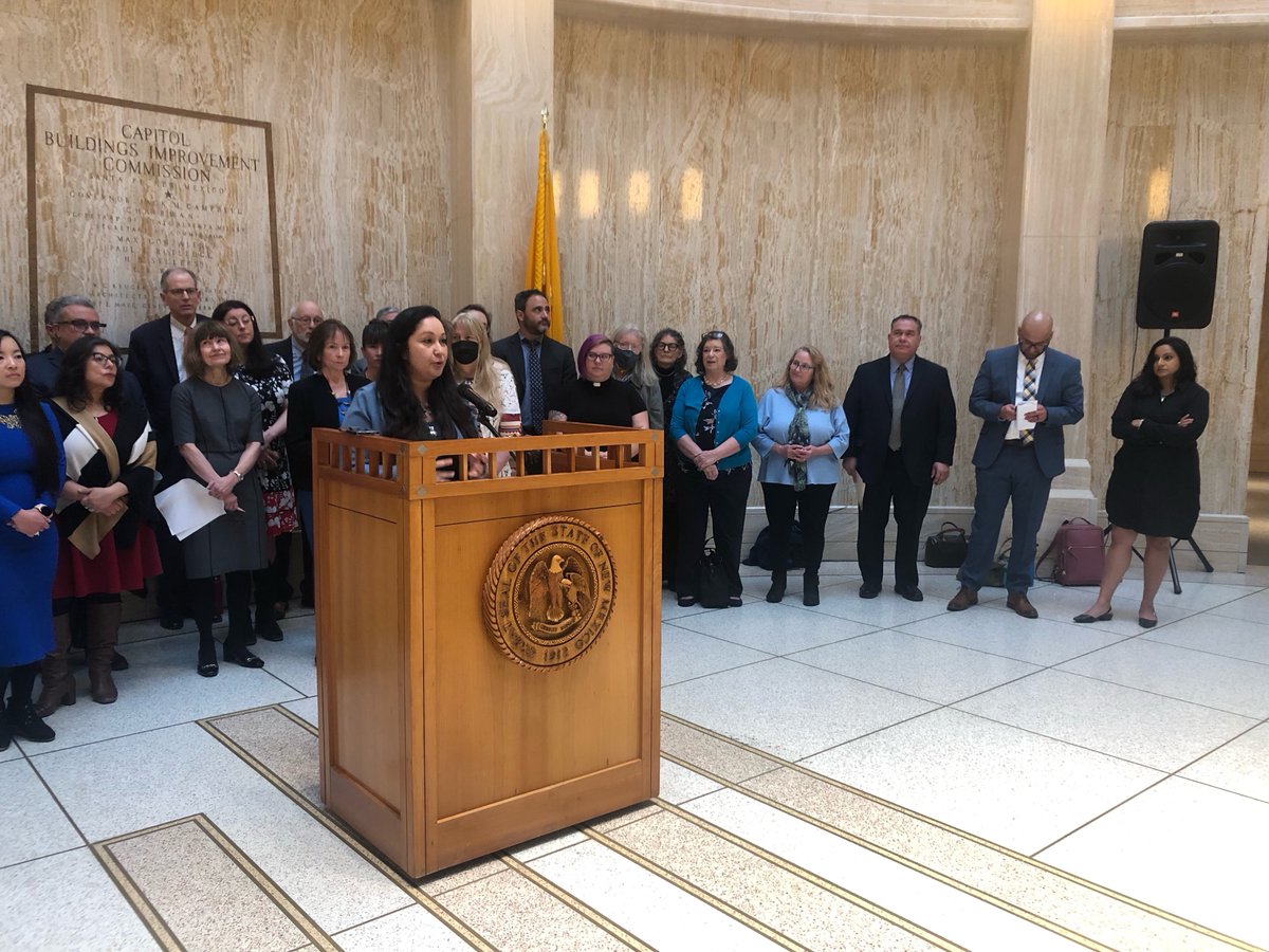 NMHouseDems's tweet photo. “We will be back, we will deliver for you.” -Speaker @JavierForNM spoke this a.m. on how the fight for Paid Family &amp; Medical Leave in NM will continue next year, along w/ Reps. @Christine4nm &amp; Serrato, Sens. @Sen_MimiStewart &amp; Jaramillo, &amp; dozens of supporters. #NMLeg #NMPol https://t.co/0VrCCJW5XJ