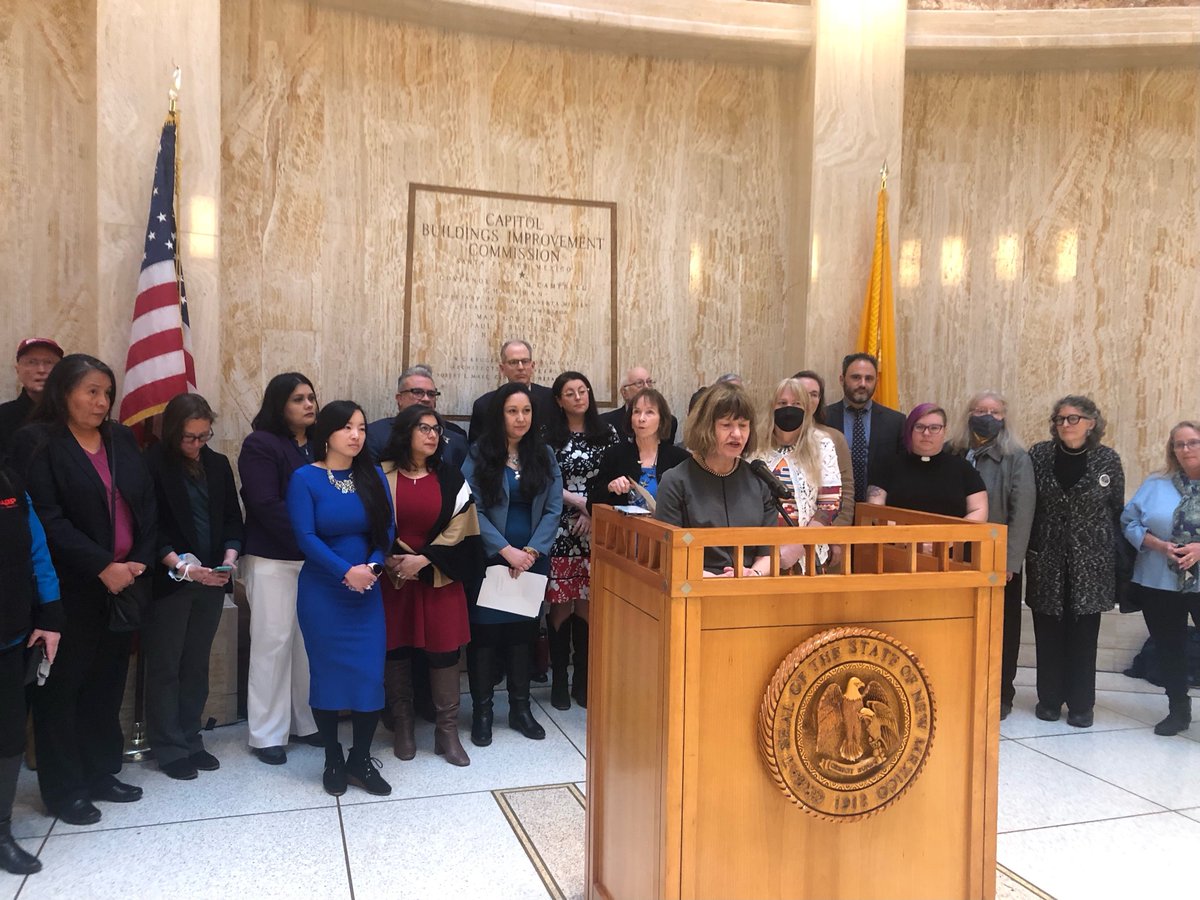 NMHouseDems's tweet photo. “We will be back, we will deliver for you.” -Speaker @JavierForNM spoke this a.m. on how the fight for Paid Family &amp; Medical Leave in NM will continue next year, along w/ Reps. @Christine4nm &amp; Serrato, Sens. @Sen_MimiStewart &amp; Jaramillo, &amp; dozens of supporters. #NMLeg #NMPol https://t.co/0VrCCJW5XJ