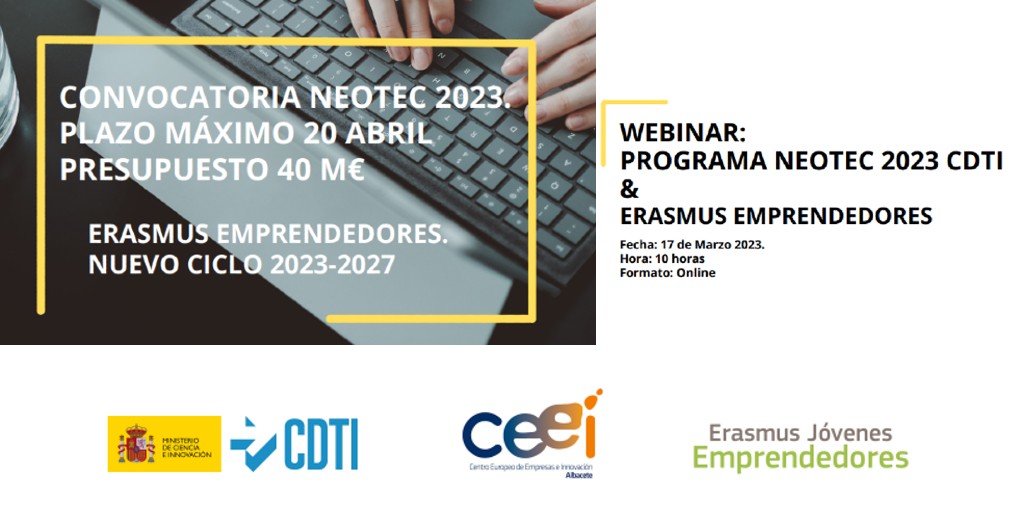 CDTI_innovacion's tweet photo. 🔊 El CDTI Innovación presentará la convocatoria #NEOTEC2023 en la jornada organizada por @ceeialbacete y dirigida a #emprendedores, #startups y pequeñas #empresas de base tecnológica de cualquier sector de actividad el 🗓️17-MARZO👇

+ info ➡️ https://t.co/mJ8bCADBJH

#NEOTEC https://t.co/agmHLVOkuj
