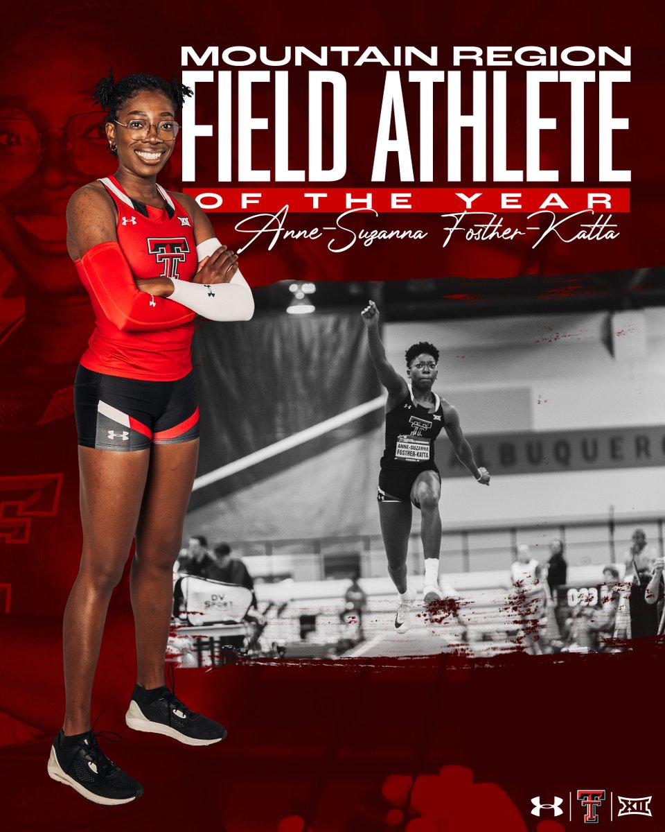 TexasTechTF's tweet photo. She's jumped onto the Red Raider scene and is just getting started! Anne-Suzanna Fosther-Katta is your @USTFCCCA Mountain Region Women's Field Athlete of the Year!

#WreckEm https://t.co/igTvDeKPtG