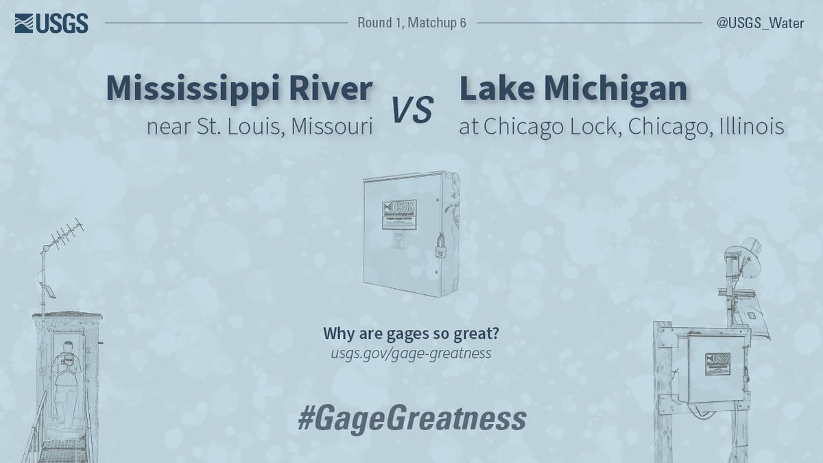 USGS_Water's tweet photo. #GageGreatness Round 1, Matchup 6: 
@USGS_CMWSC’s Mississippi River goes up against Chicago River. 

Read about each gage 👇 then VOTE 🗳 https://t.co/jOzXDCrEIQ