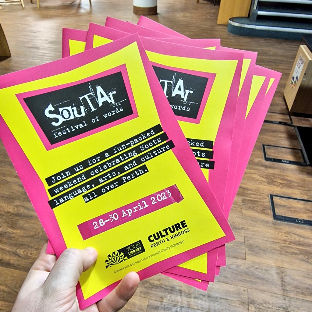 Tickets are available now for the 2023 Soutar Festival of Words!

An absolutely cracking line up of Scots culture, poetry, art, dance and theatre taking place in Perth from the 28 - 30 April.

Tickets from £3; available from <a href="/PerthshireBox/">The Perthshire Box Office</a>

culturepk.org.uk/soutar23