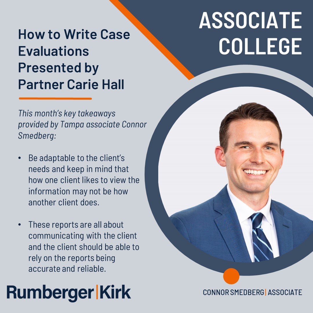 Our Associate College program is just one way we develop associates into commanding litigators. Learn more at bit.ly/3JpHCMz. #RumbergerKirk #AssociateCollege #RKAssociateCollege #Mentoring