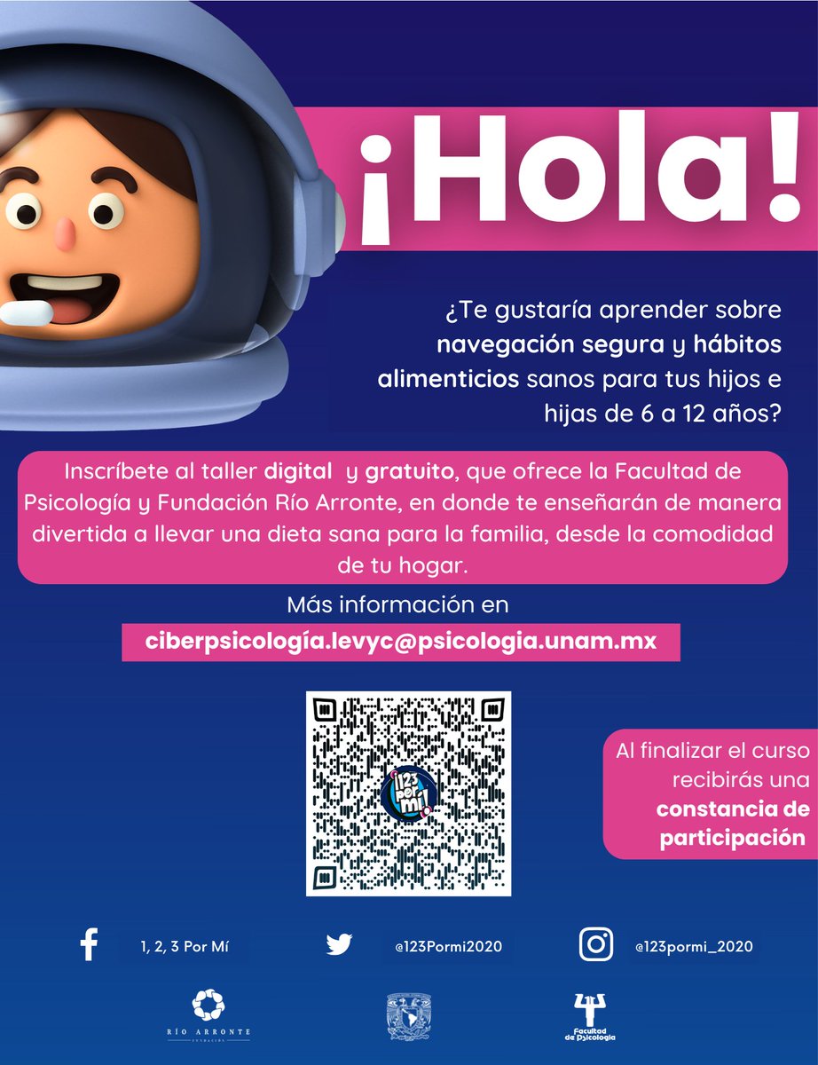 123Pormi2020's tweet photo. Inscríbete a "¡1, 2, 3 Por Mí! y por mis hábitos alimenticios". Un taller digital y gratuito para padres de familia y maestros, donde navegarán en la plataforma de ¡1,2,3 Por Mí! mientras aprenden a mejorar los hábitos alimenticios de los niños y niñas.

#Salud #AlimentaciónSana https://t.co/Rxyljj78KV