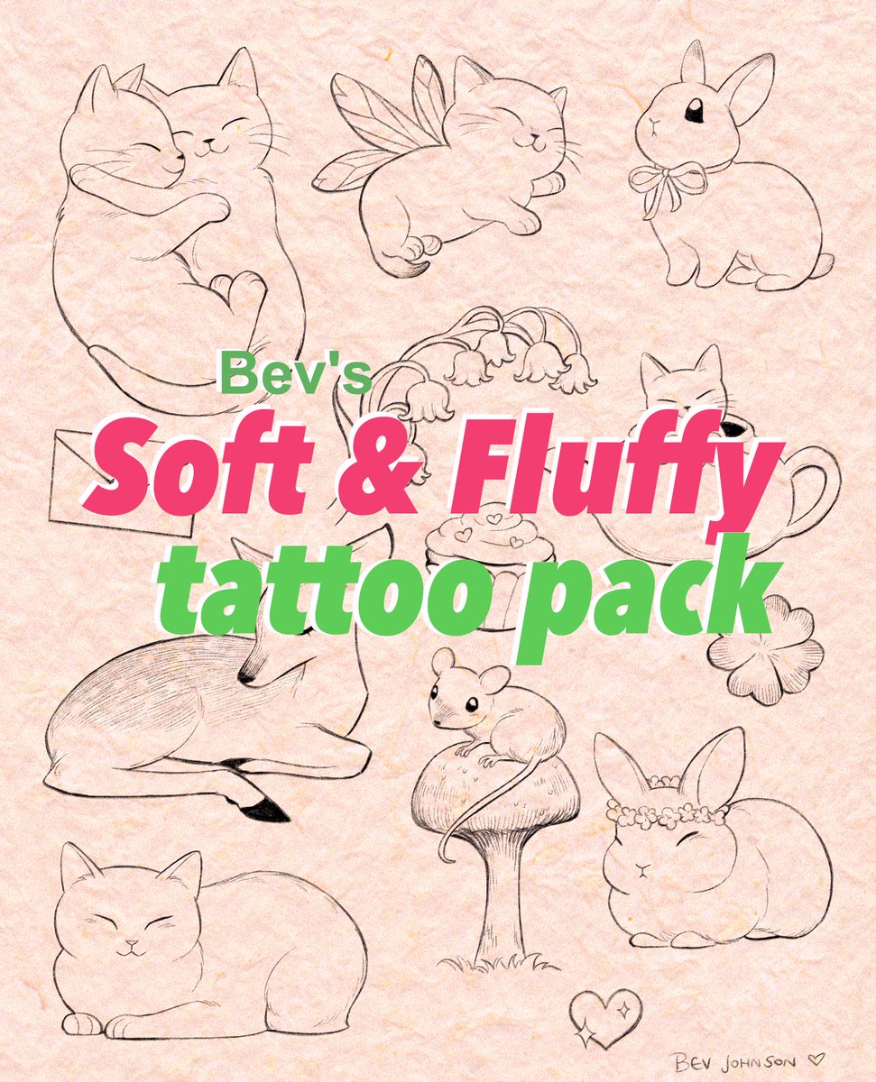 I made a tattoo pack! there are 35 designs that you're free to use if you get it, link below 💕🐇🐈‍⬛🌿 