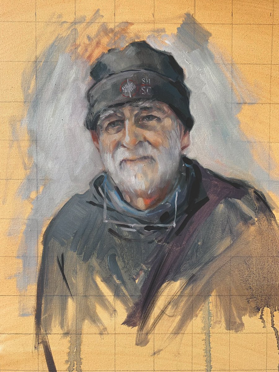 Started working up a portrait of one of The Sutton Hoo ship’s company. I don’t know why i gridded the canvas as i painted straight by eye. #woodbridge #suttonhoo #suttonhooship #wip #oilpaint oiloncanvas #portrait #dailysketch #art #artwork #artlessons #portraiture #eagma
