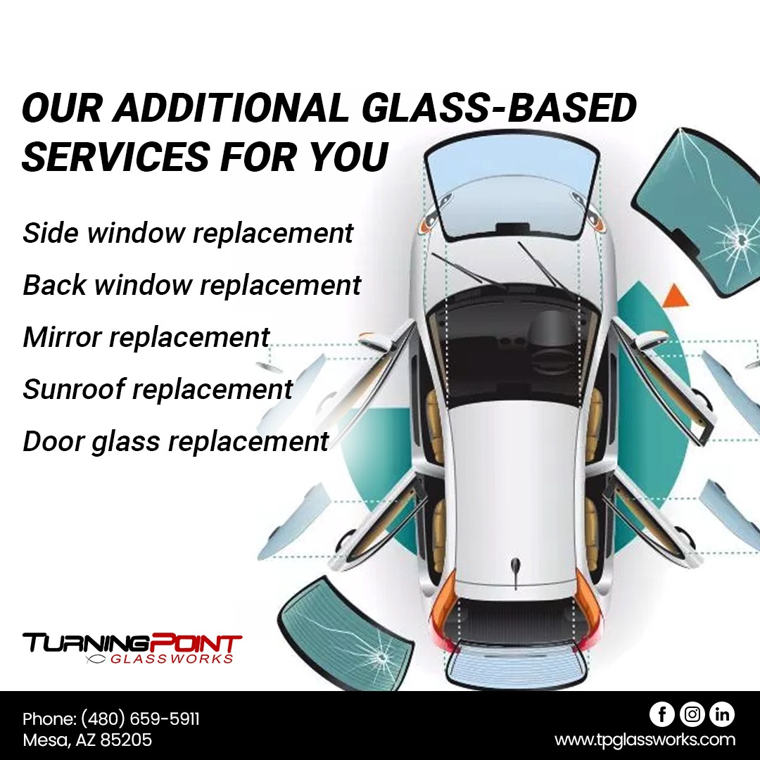 We 'Turning Point Glass Works' also offer additional replacement services for other types of car windows or glass components. Get In Touch if you need these services
-
#Sidewindowreplacement
#Backwindowreplacement
#Mirrorreplacement
#Sunroofreplacement
#Doorglassreplacement