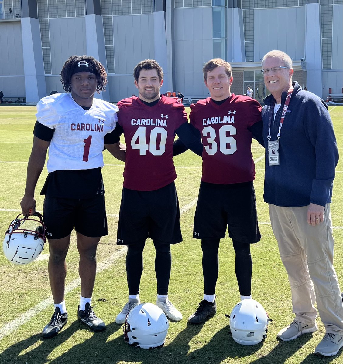 CoachRobinBacon's tweet photo. So great to get out and see your former players. So proud of DQ, Alex and Hunter! Great football players but even better young men! 🏈💪@DQSm1th @alex7herrera @Hrogers_26 @GamecockFB https://t.co/Ma3kHMqrjf