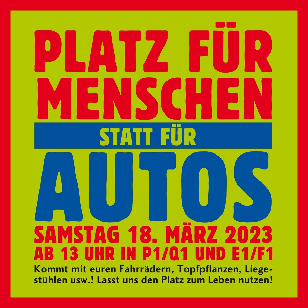 PARKingDay1's tweet photo. "Mini-PARKing Day " schon am 18.03. aus gegeben Anlass! Weiterführung des Verkehrsversuchs! MEHR PLATZ FÜR MENSCHEN! https://t.co/L7McDnKGN6