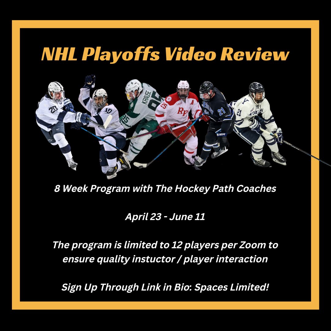 This spring, we will be hosting an 8 week small group class over Zoom where we will review and analyze the NHL playoffs each week. 

All instruction will be led by <a href="/thehockeypath/">The Hockey Path</a> player-coaches 

Sign up here: buy.stripe.com/cN28y1223f1oei…