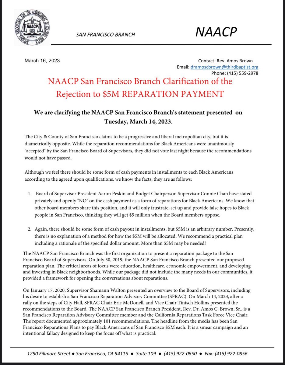 NAACPSF1's tweet photo. Updated Clarification on Reparations. #SanFrancisco #California https://t.co/DoaHYPjlhW