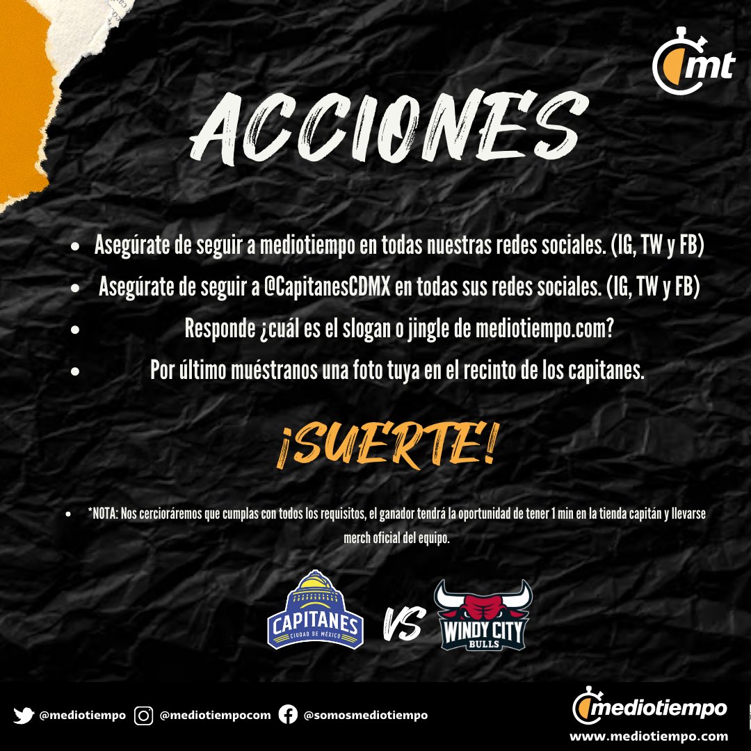 mediotiempo's tweet photo. Regresamos con el mejor combo 😎 

Gana 1 pase doble para ver a @CapitanesCDMX este 19 marzo.
 Participa en esta divertida dinámica que creamos solo para ti🏀🤩. El primero en completar todas las acciones respondiendo en este tweet gana. ¡Suerte! 

#MTRegalos #SomosCapitanes https://t.co/x1SuKx6ukL