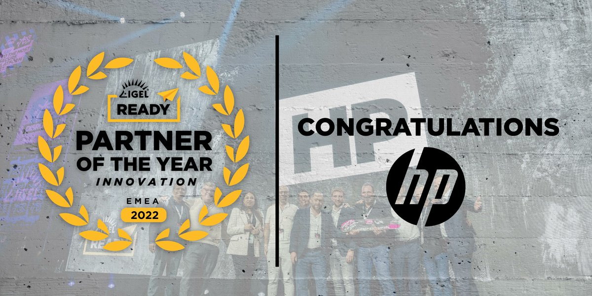 IGEL_Technology's tweet photo. Congratulations to @HP as the #IGELReady EMEA Innovation Partner of the Year award winner! Join #IGEL and HP, a diamond sponsor, for #DISRUPT23 in Nashville on April 3-5. Register today. #EUC #cloudPC #cloudworkspace #enduser https://t.co/66DFHOCEyH https://t.co/c1yZtEgykt