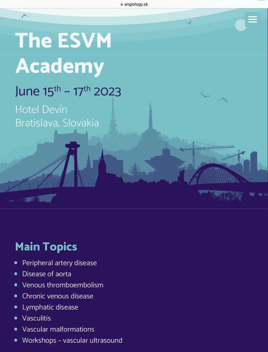 The ESVM Academy – Vascular medicine course for Physicians in training in vascular medicine/angiology &amp; Young vascular medicine/angiology physicians [&lt; 35 years]. 3 day Academy. Register now!

angiology.sk/esvmacademy/        #VascularMedicine