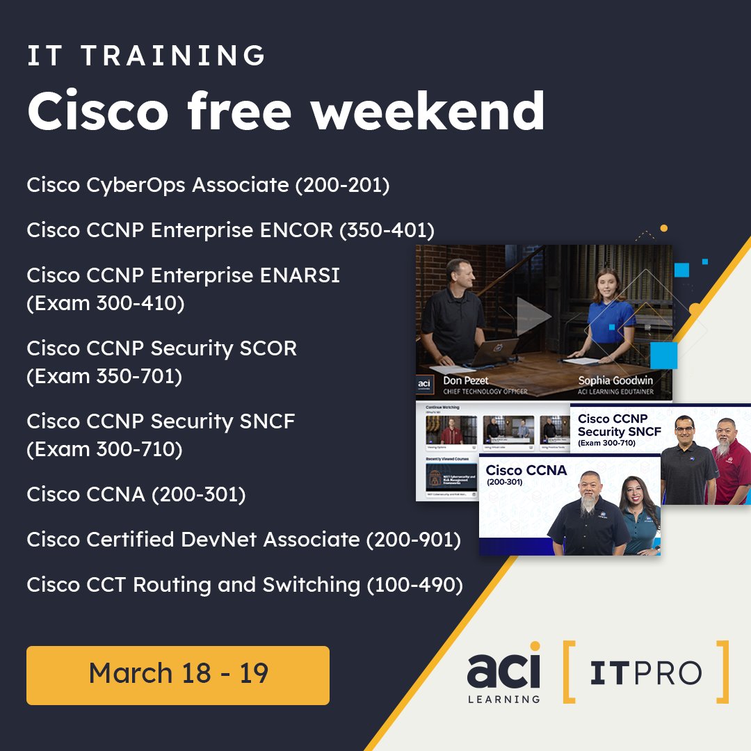 ITProTV on Twitter "This weekend, March 1819th, join us for our Cisco