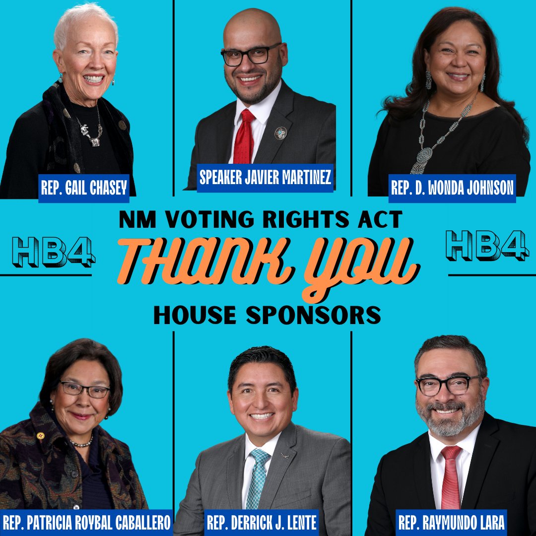 ProgressNowNM's tweet photo. 🗳️🙌Thanks to the sponsors of #HB4: NM Voting Rights Act which has passed #nmleg: Speaker Javier Martinez @JavierForNM, Maj Floor Leader @RepGailChasey, Rep D Wonda Johnson, Rep @DerrickLente, Rep Patricia Roybal Caballero, Rep Ray Lara, Sen @KatyDuhiggforNM  &amp; Sen Bill O'Neill. https://t.co/KwEi1SdXTf
