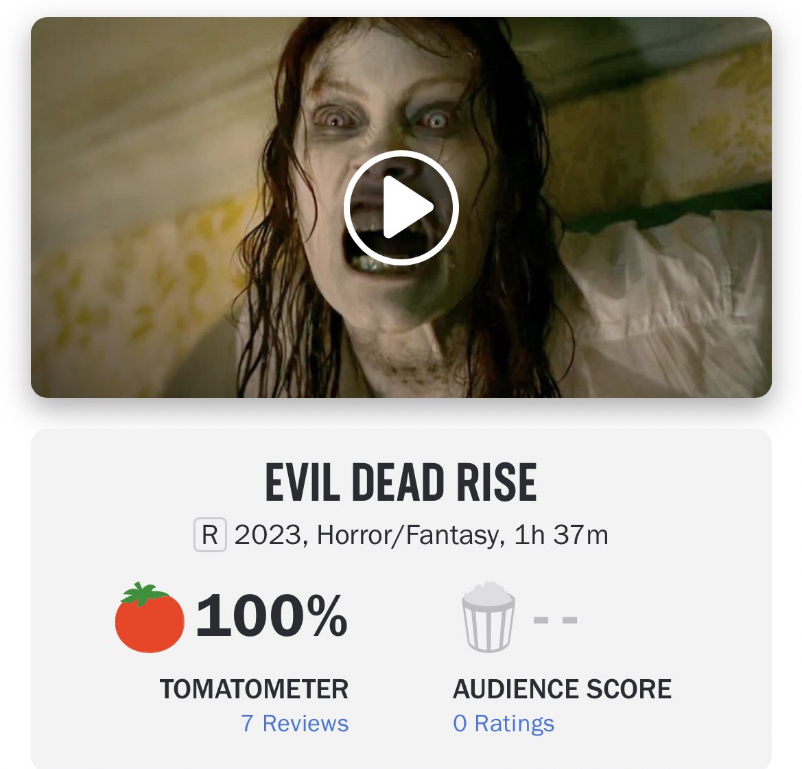 Evil Dead Rise  96% Rotten Tomatoes 