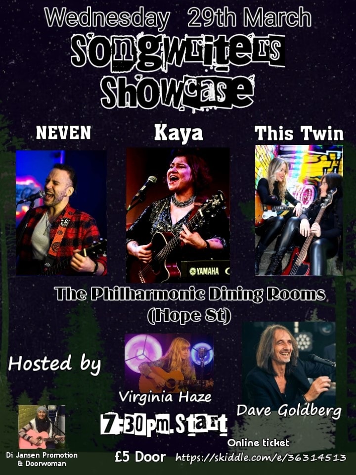 Song writer showcase @The Philharmonic Dining rooms this March 29th at 7.30pm