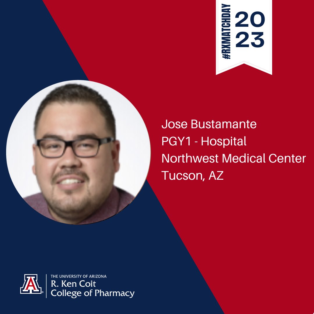 UAZPharmacy's tweet photo. Jose Bustamante is "coming home" for his match with Northwest Healthcare!
"I started as a pharmacy tech, then came back as a pharmacy intern, and now I'm back as a resident. Looking forward to learn from a group of preceptors who I personally know and love."
#RXMATCHDAY2023 https://t.co/0ROCElWWCC