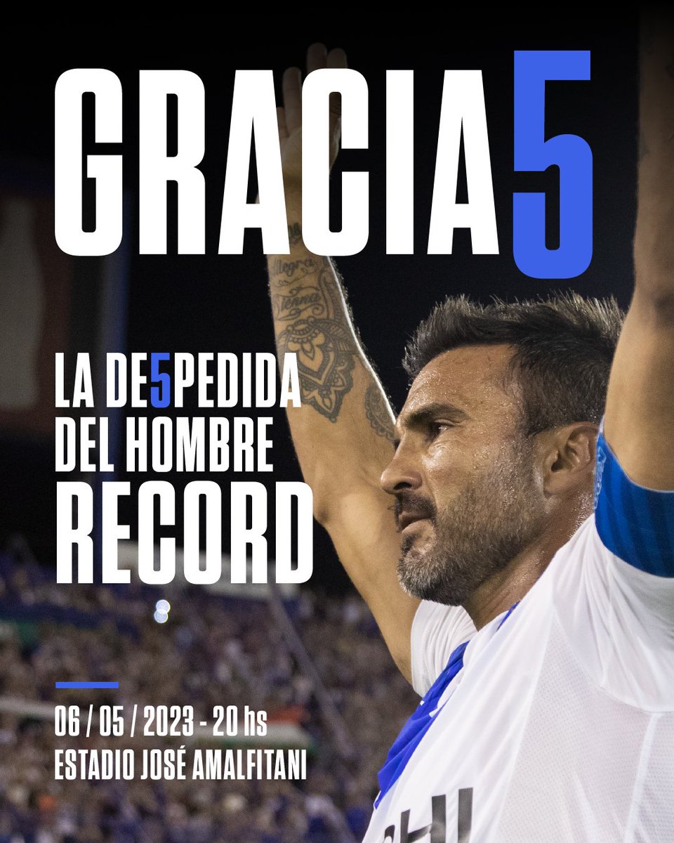 Velez's tweet photo. 👋🏻5️⃣ Vení a despedir al hombre récord ©️

📅 6/5 - 20hs
🏟️ Estadio José Amalfitani 

Entradas a la venta ▶️ https://t.co/EKF66VzDYE

#Gracia5 https://t.co/LK03mXLXQ8