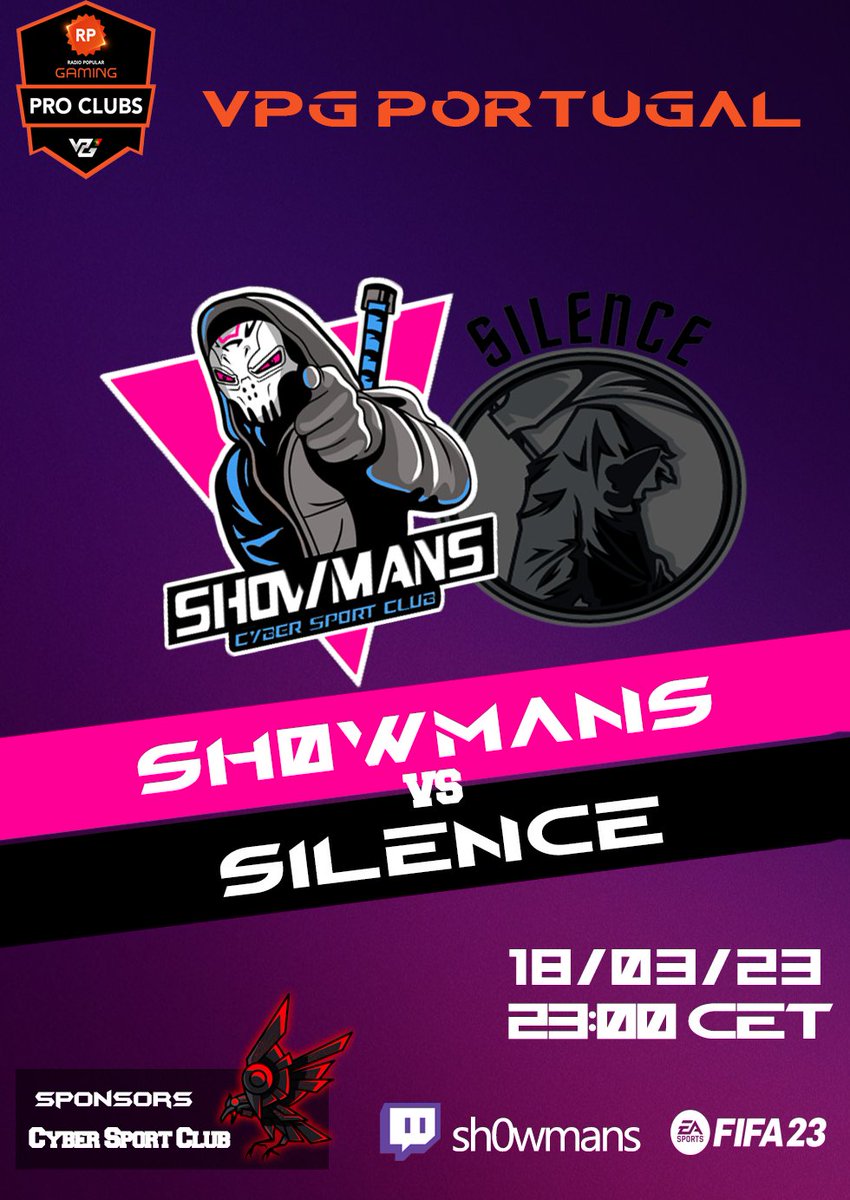 Hoy nos jugamos vs <a href="/silencefifa_/">Silence</a> estar en el TOP de la liga.

🏆VPG Portugal Iberica <a href="/VPG_Spain/">Virtual Pro Gaming España</a> 🇵🇹🇪🇸
🎙️ Podeis seguirlo a las 23:00 en twitch.tv/sh0wmans