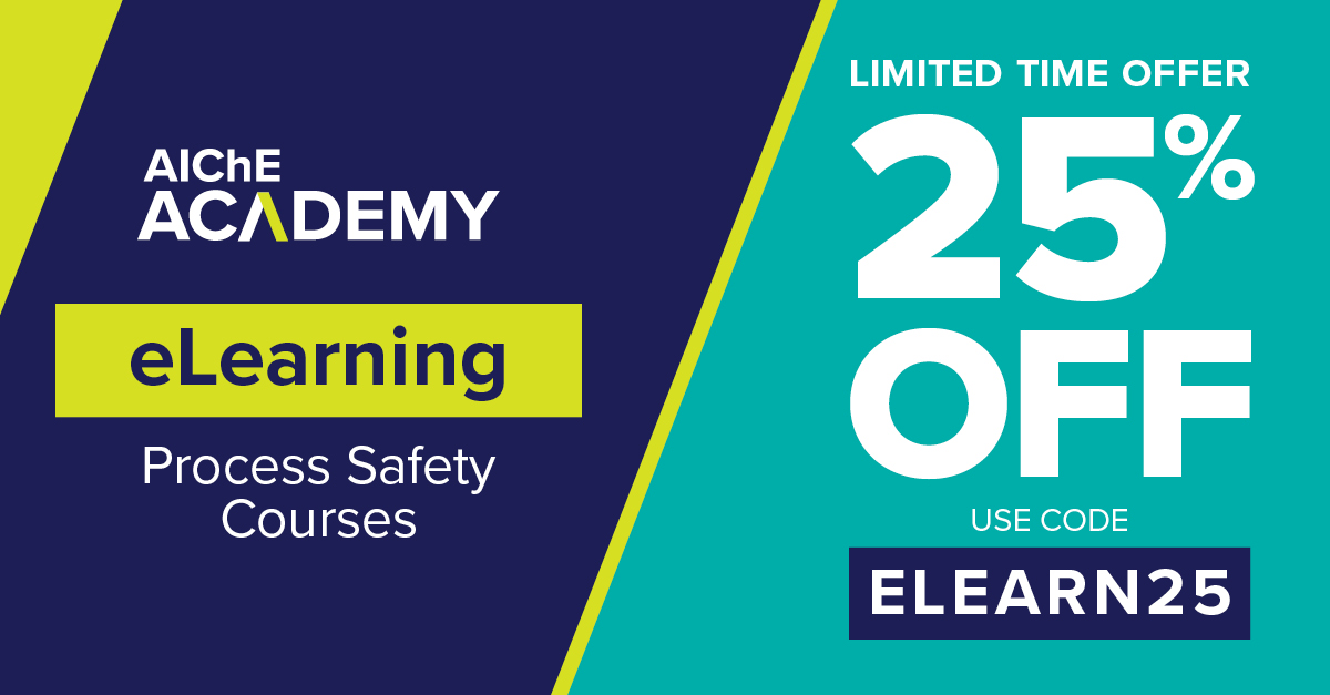 ChEnected's tweet image. Limited time 25% off Process Safety eLearning Courses with promo code ELEARN25. Browse all process safety courses and register now bit.ly/3LodqUW #processsafety #virtualcourse #elearning