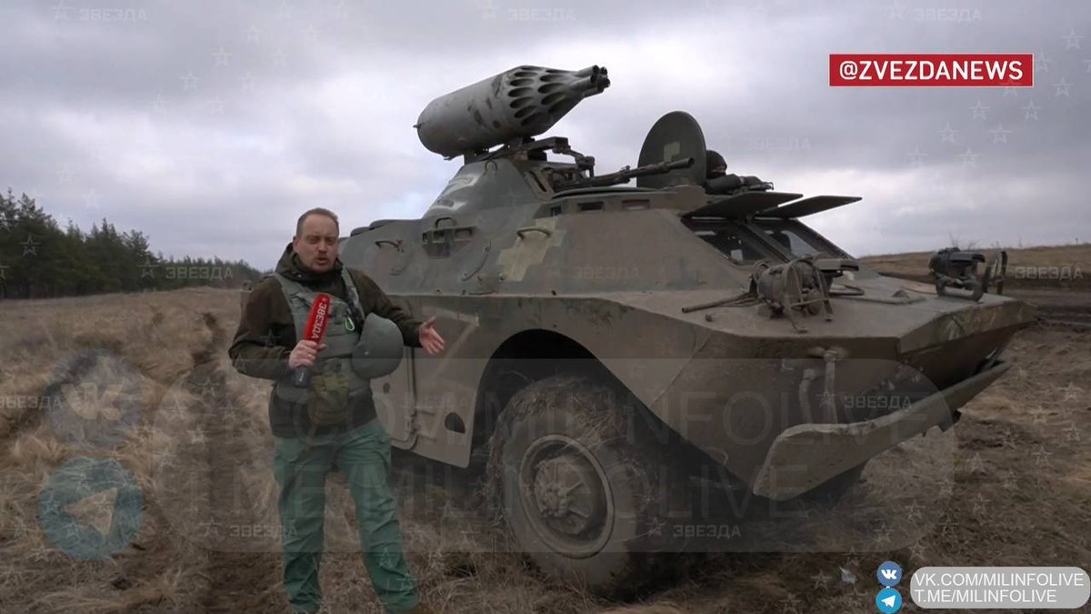 clashreport's tweet photo. Russian BRDM-2L1 (captured) &amp; MT-LB APC equipped with UB-32A-73 57mm rocket launcher. https://t.co/FJFnmO3e0C