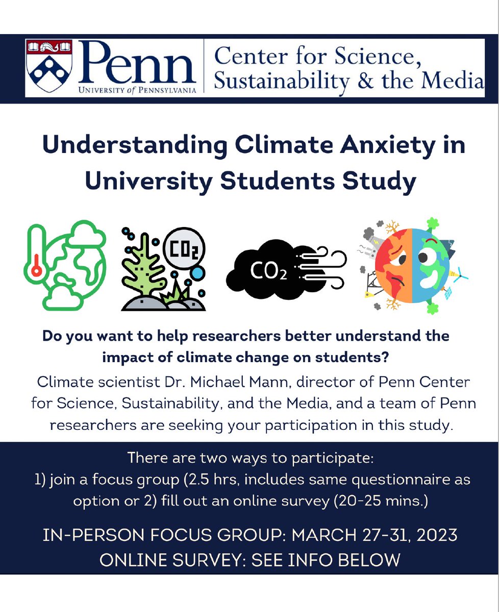 MichaelEMann's tweet image. Are you a @Penn student between the ages of 18-25? Check out this study that @PennCSSM is conducting. Please email us at sas-ees-pcssm@sas.upenn.edu for access to the online survey or to sign up for the focus group. #penncssm #pcssm #upenn #penn