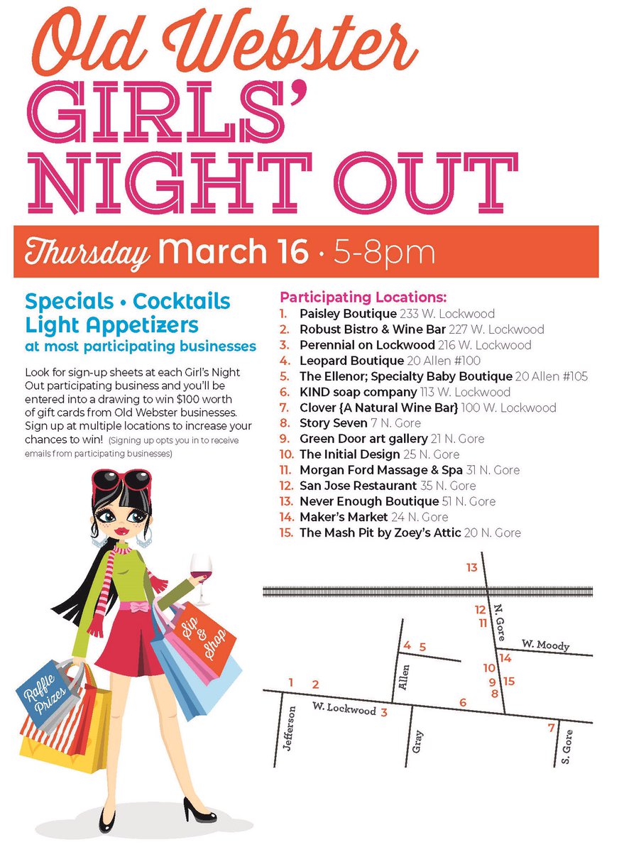 Girls' Night Out is happening tonight! Have you mapped out your route yet?🍷🛍

fb.me/e/4f2XWYEgC

#GirlsNightOut #GNO #ShopLocal #DineLocal #SipandShop #ShopSmall #SupportLocal #WebsterGroves #StL #StLouis #314StL  #MainStreet #Shopping #Dining #SupportSmallBusiness #WG