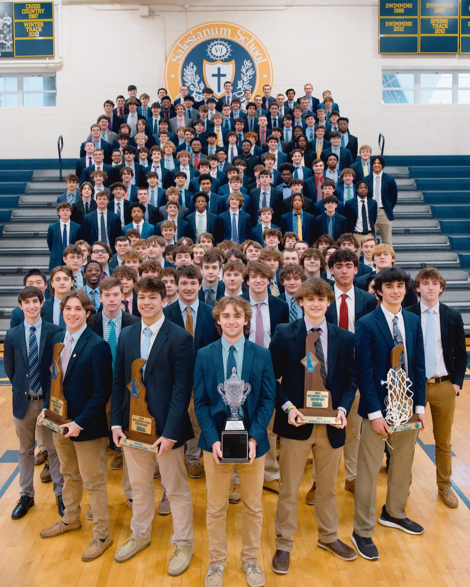 Today we recognized our winter sports teams for their 5 championships—a historical amount of wins for the state &amp; Salesianum! Congratulations! Read more: hubs.ly/Q01HfSJ50. 📸@dybfilms #diaa #delhs #salesianumathletics